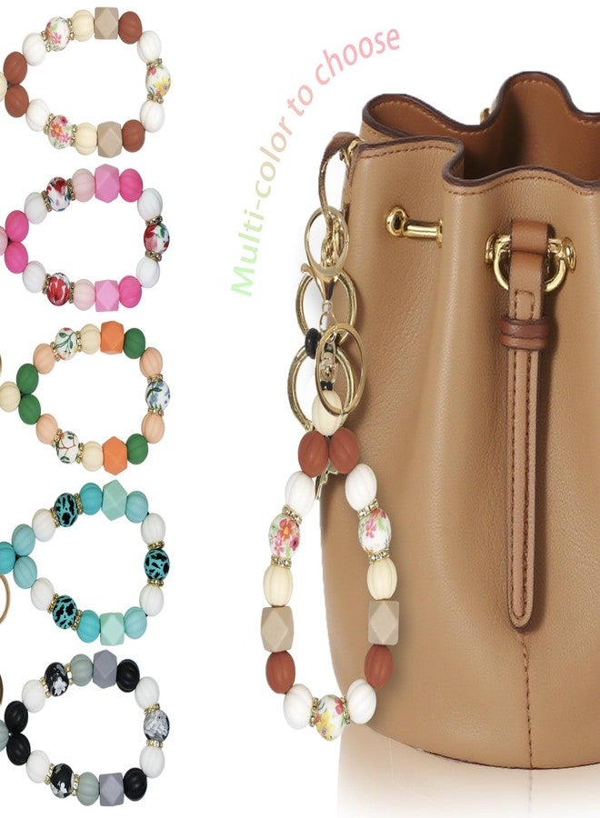 DJDIRY Silicone Beaded Keychain Wristlet Key Ring for Women, Girly Cute Key Ring Bangle Chains for Car Keys Purse and Bags (Brown) - Image 4